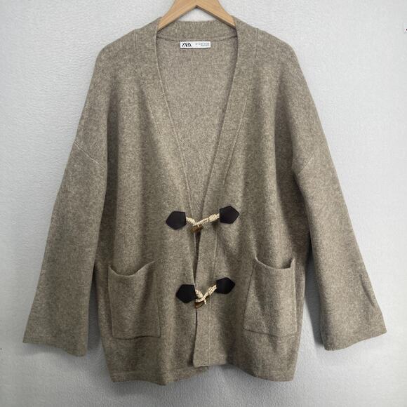 Zara Sweaters - ZARA Sweater Womens XS S Wool Blend Oversized Cardigan Toggle Coatigan Beige